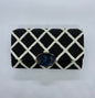 Black & Ivory Medium Structured Clutch W/ Black Stone & Gold Strap