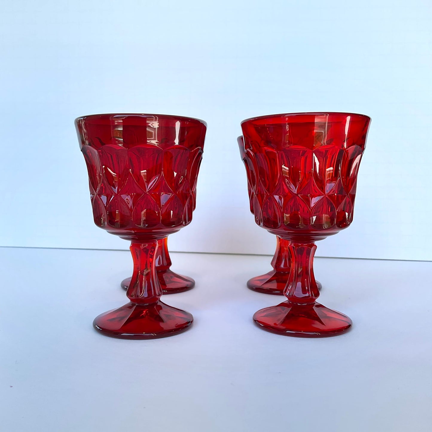 Set of 4 Noritake Thumbprint Ruby Wine Glasses