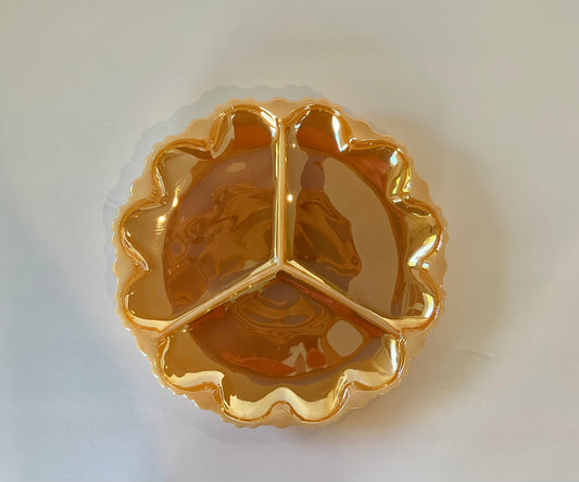 Vintage Anchor Hocking Peach Lustre Laurel 3 Section Serving Dish