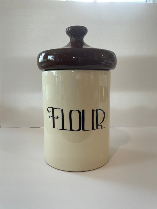 Vintage MCM Brown Mushroom Top Ceramic Flour Canister by Holiday Design