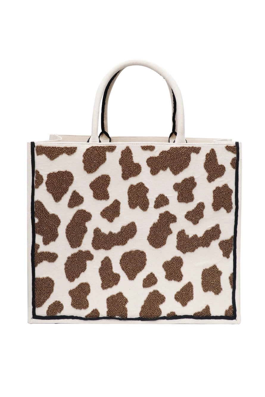 Cow Spots Large Beaded Tote