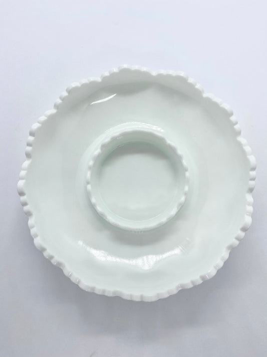 Vintage Hobnail Milk Glass Fenton 8" Round Scalloped Edge Ash Tray, Trinket Dish