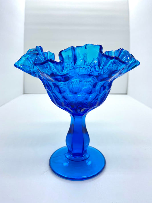 Vintage Fenton Thumbprint Colonial Blue Pedestal Compote