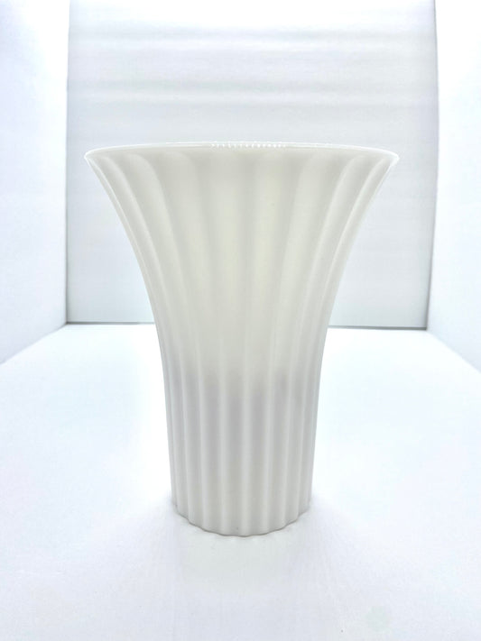 Vintage Milk Glass Ribbed Flared Vase