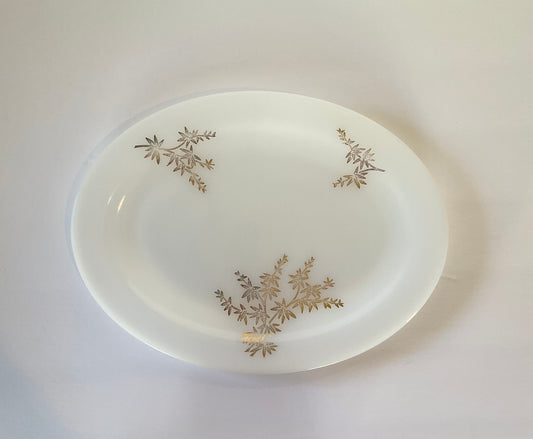 Vintage Federal Milk Glass with Gold Bamboo Trim Serving Platter