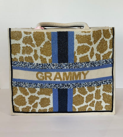 Giraffe Pattern Large Beaded Tote