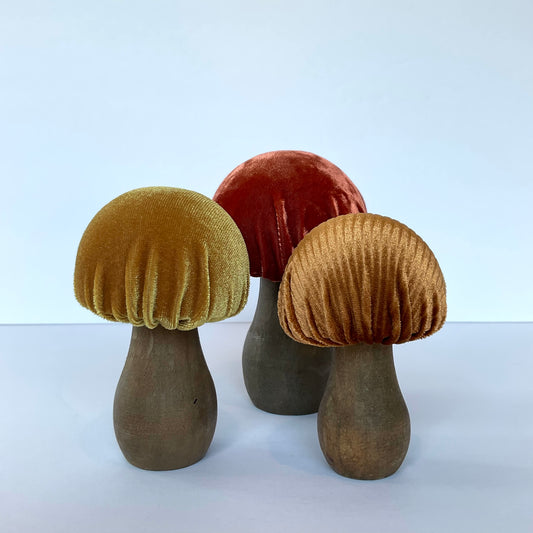 Set of 3 Handmade Velvet Mushrooms, Rust