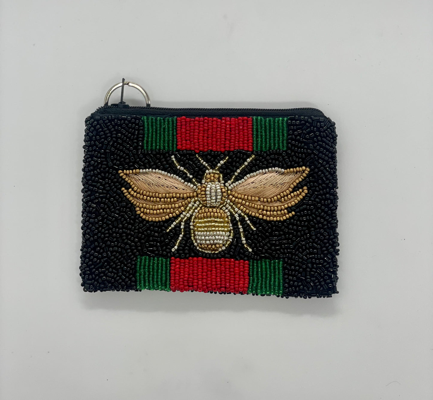 Black, Red & Green Stripe W/ 3D Bee Coin Purse
