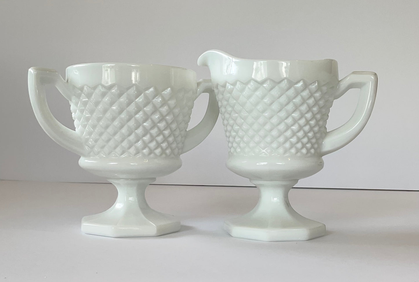 Vintage Westmoreland Milk Glass English Hobnail Sugar and Creamer