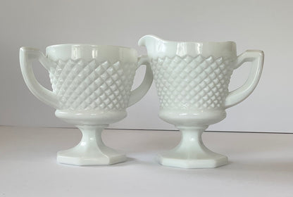 Vintage Westmoreland Milk Glass English Hobnail Sugar and Creamer