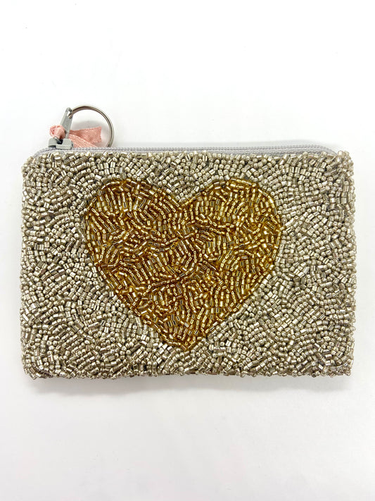 Silver with Gold Heart Coin Purse