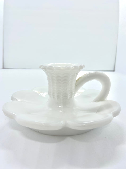 Vintage White Milk Glass Flower Shaped Candlestick with Handle