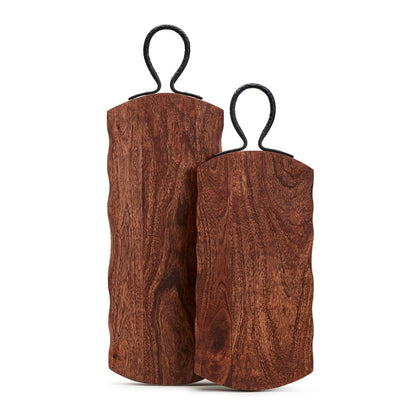 Rustic Edge S/2 Serving Boards w/Hammered Iron Handle