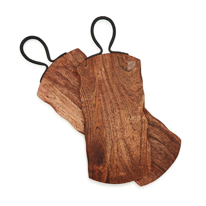 Rustic Edge S/2 Serving Boards w/Hammered Iron Handle