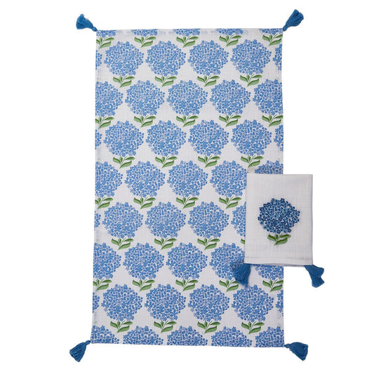Hydrangea Set of 2 Dish Towels with Decorative Tassels - Cotton