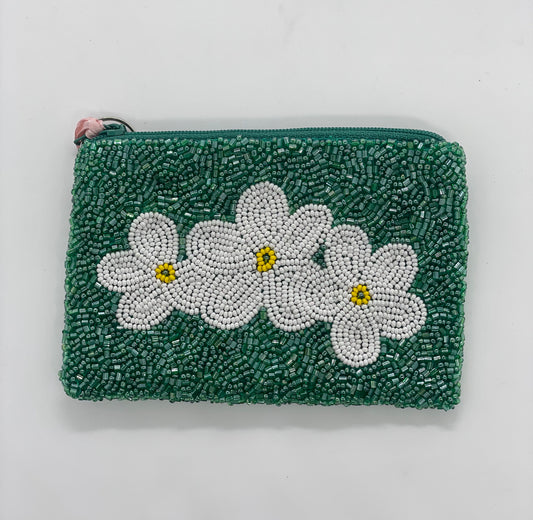 Green W/ White Daisies Coin Purse