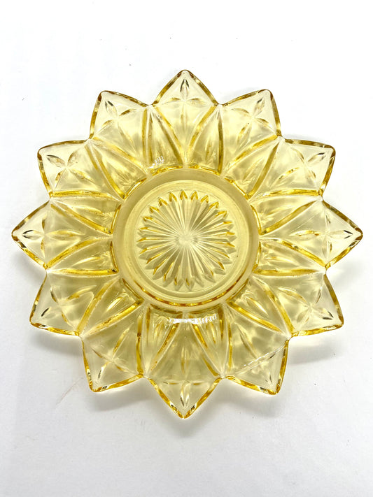 Vintage Federal Glass Company Amber Starburst Sunflower Dish