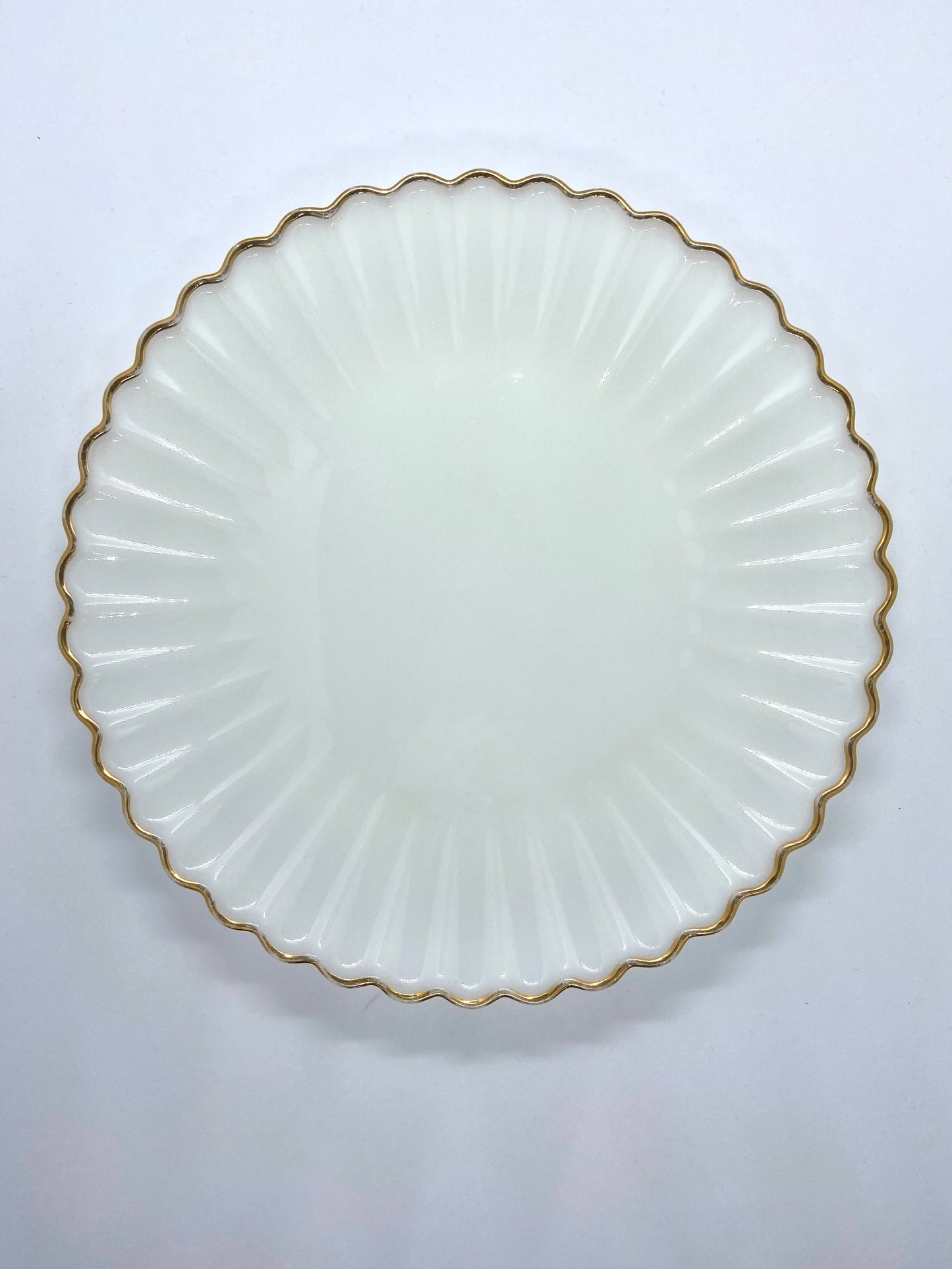 Vintage Large Milk Glass Platter W/ Gold Rim