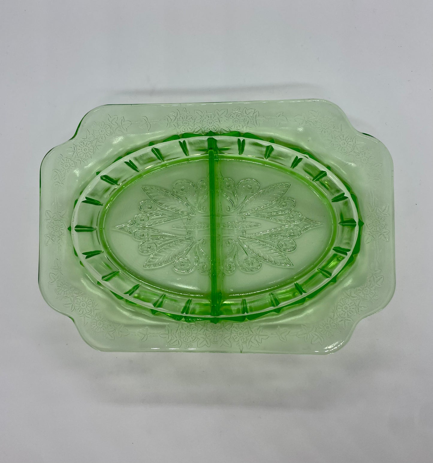 Jeanette Glass Adam Pattern Candy Dish, Green Depression Glass