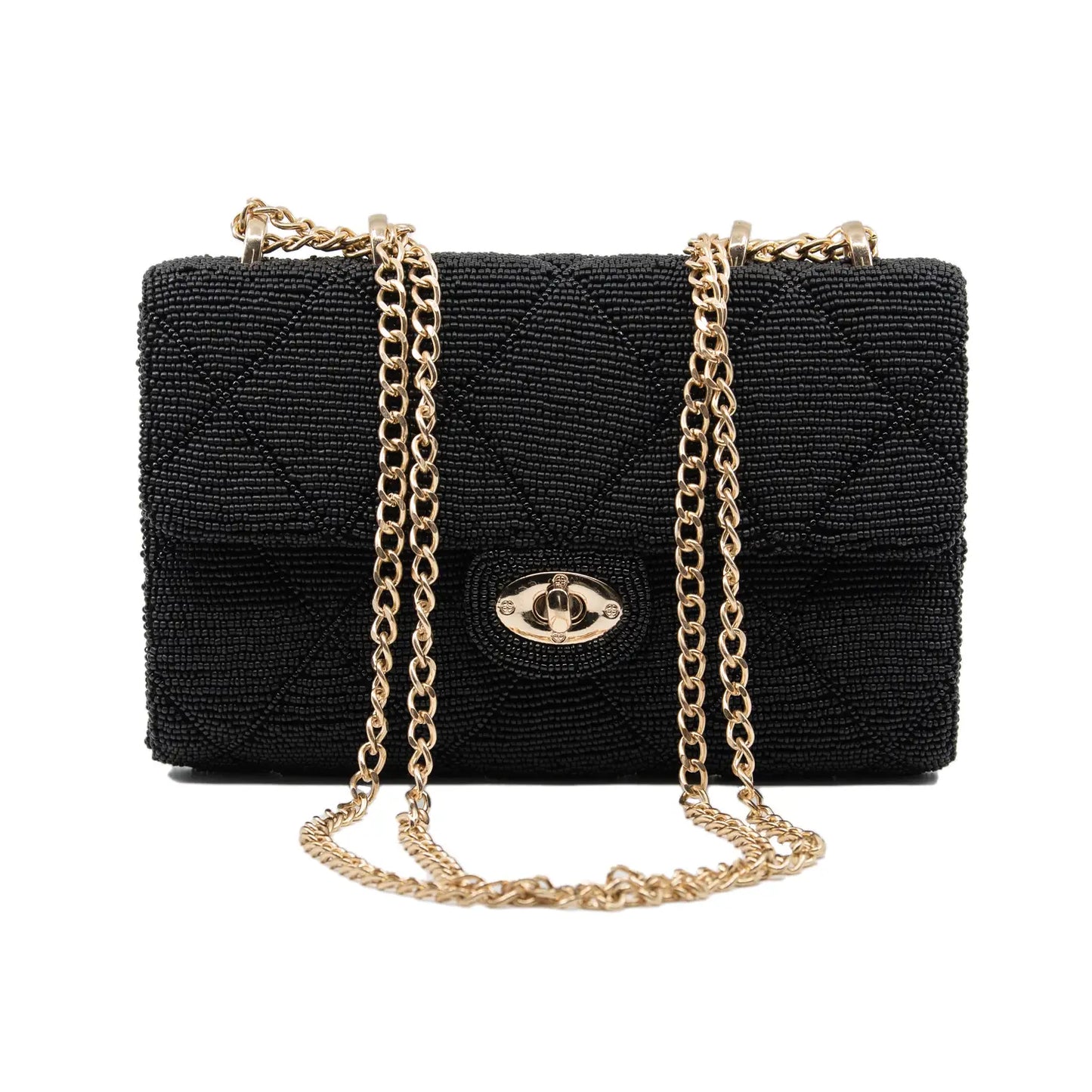 Raised Quilted Diamond Structured Chained Clutch