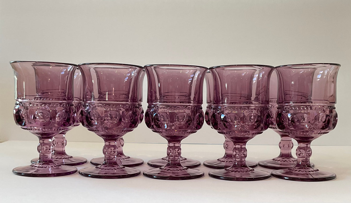 Set 0f 10 Amethyst Kings Crown Goblets with Stems