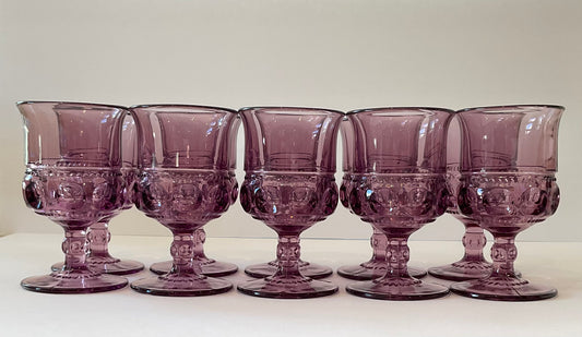 Set 0f 10 Amethyst Kings Crown Goblets with Stems