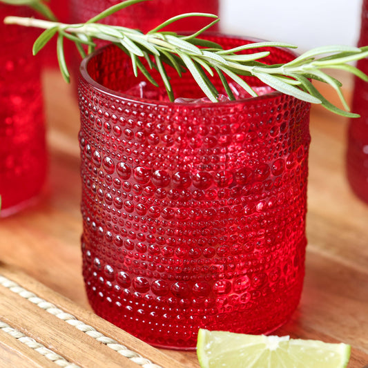 Hobnail Textured Beaded Red Old Fashion Drinking Glasses 10 oz.