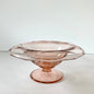 Vintage Pink Depression Glass Rolled Rim Pedestal Bowl with Roses