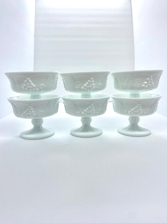 Vintage Set of 6 Harvest Milk Glass by Colony Champagne/Tall Sherbet Glasses Vintage Grapes & Leaves