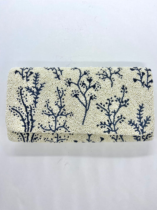 Blue/White Coral Beaded Clutch