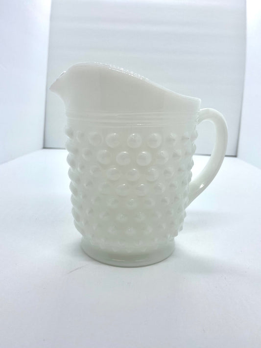 Vintage Milk Glass Hobnail Pitcher 5.5" H X 5.5" W