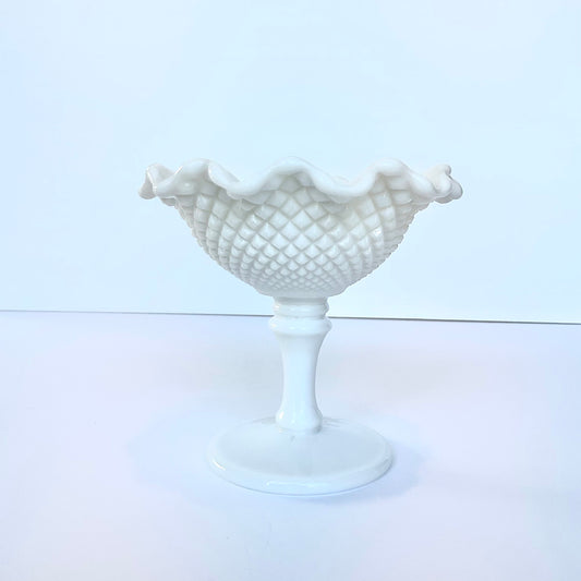 LE Smith Milk Glass Diamond Square Compote