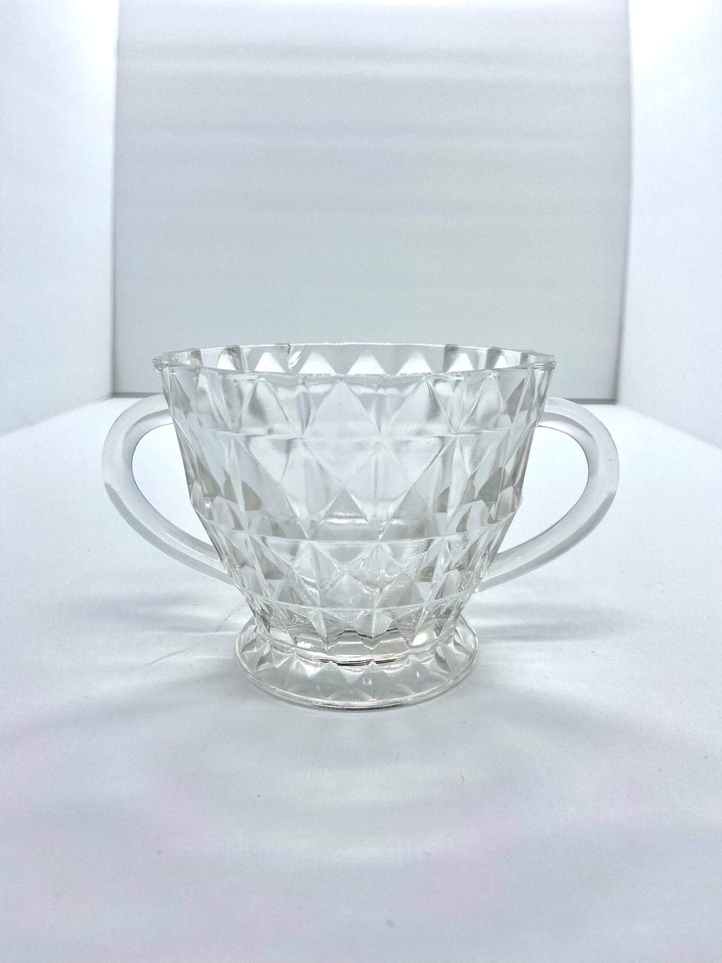 Vintage Inverted Diamond Pattern Footed Sugar Bowl w/ Handles