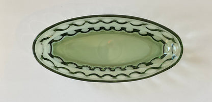 Vintage Indiana Glass Thumbprint Pattern Oval Dish in Green