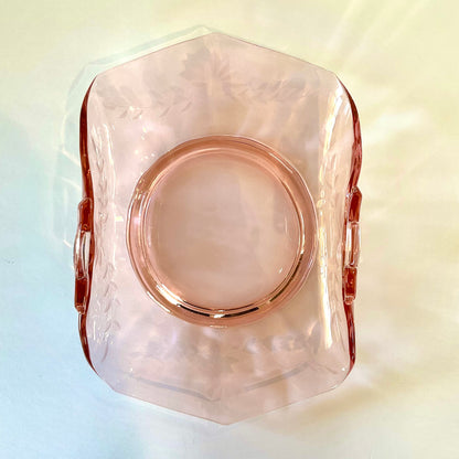 Vintage Pink Etched Depression Glass Serving Platter with Folded Sides