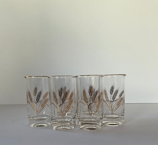 Set of 4 Vintage Golden Wheat Juice Glasses