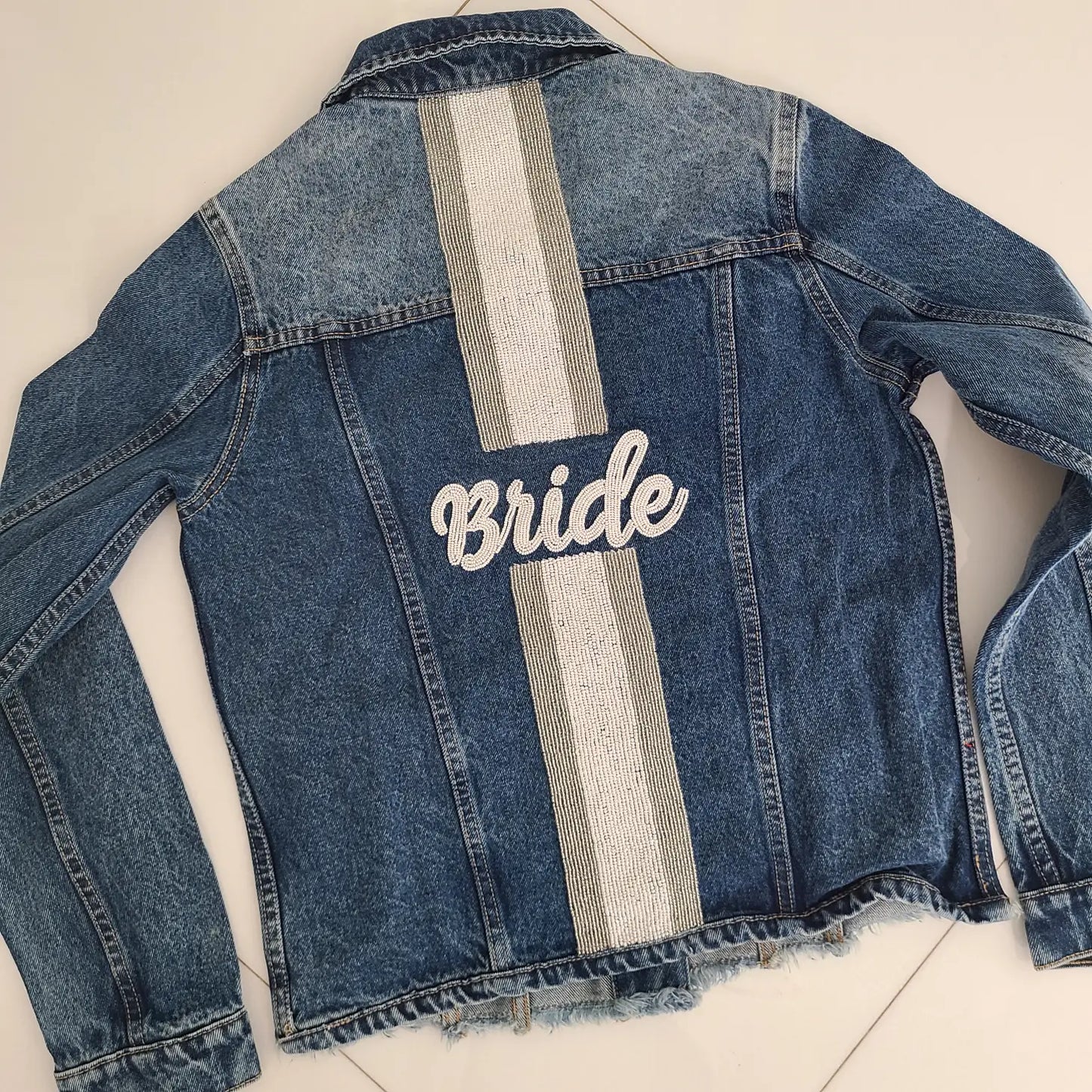 Bride W/ White & Silver Stripe Denim Jacket