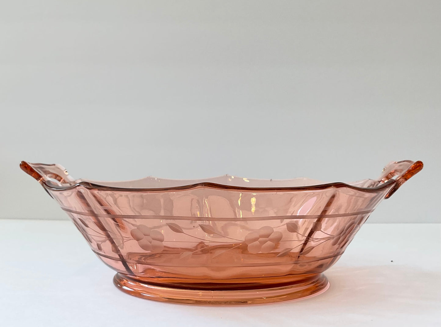 Jeanette Pink Depression Glass Handled Hexagon Candy Dish 10” x 3”