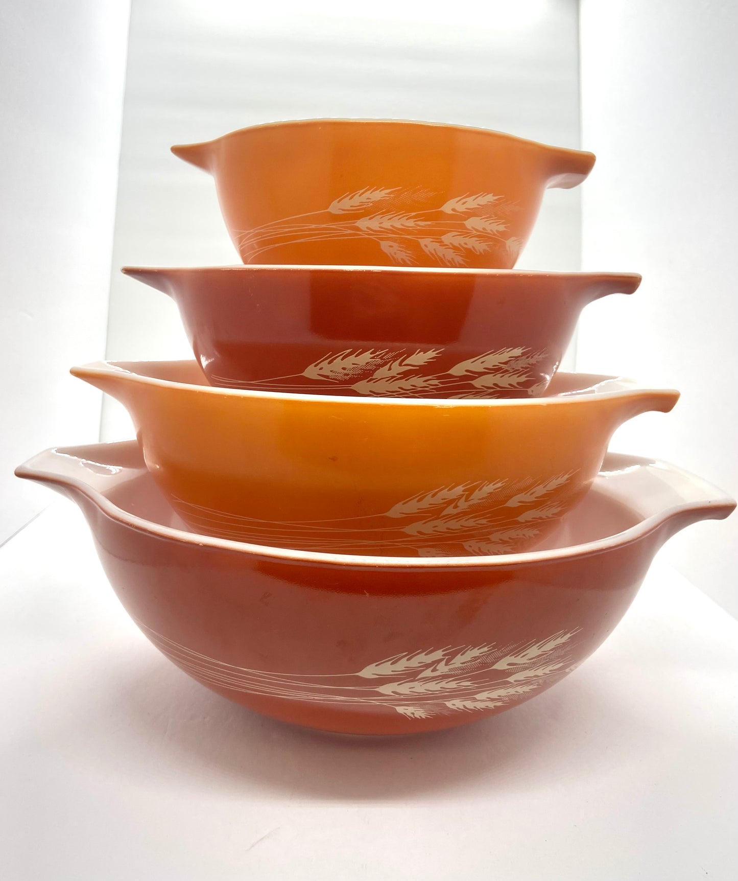 Vintage Pyrex Cinderella Bowls, Autumn Harvest Wheat Pattern, Set of 4