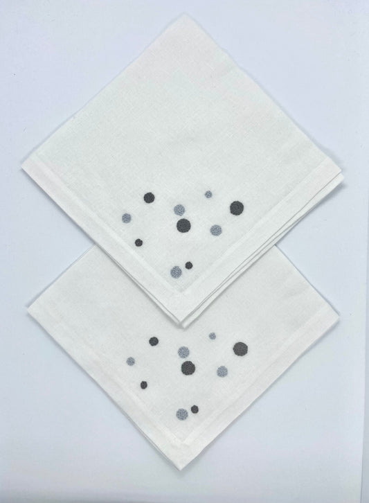 Bubble Dot White Britch Smoke Grey Linen Napkin 22 X 22