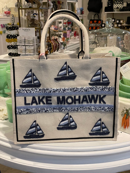 Custom Lake/Sail Boats Large Beaded Tote