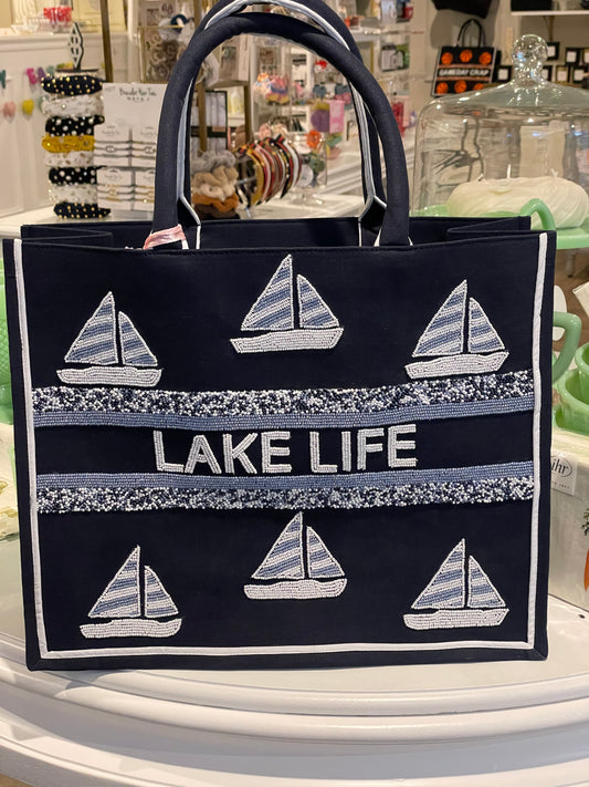 Lake Life Large Beaded Tote