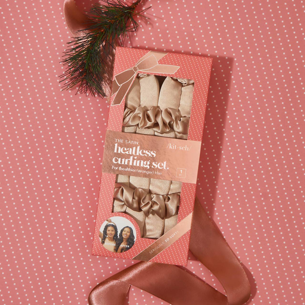 Champagne, Holiday Satin Heatless Curling Set