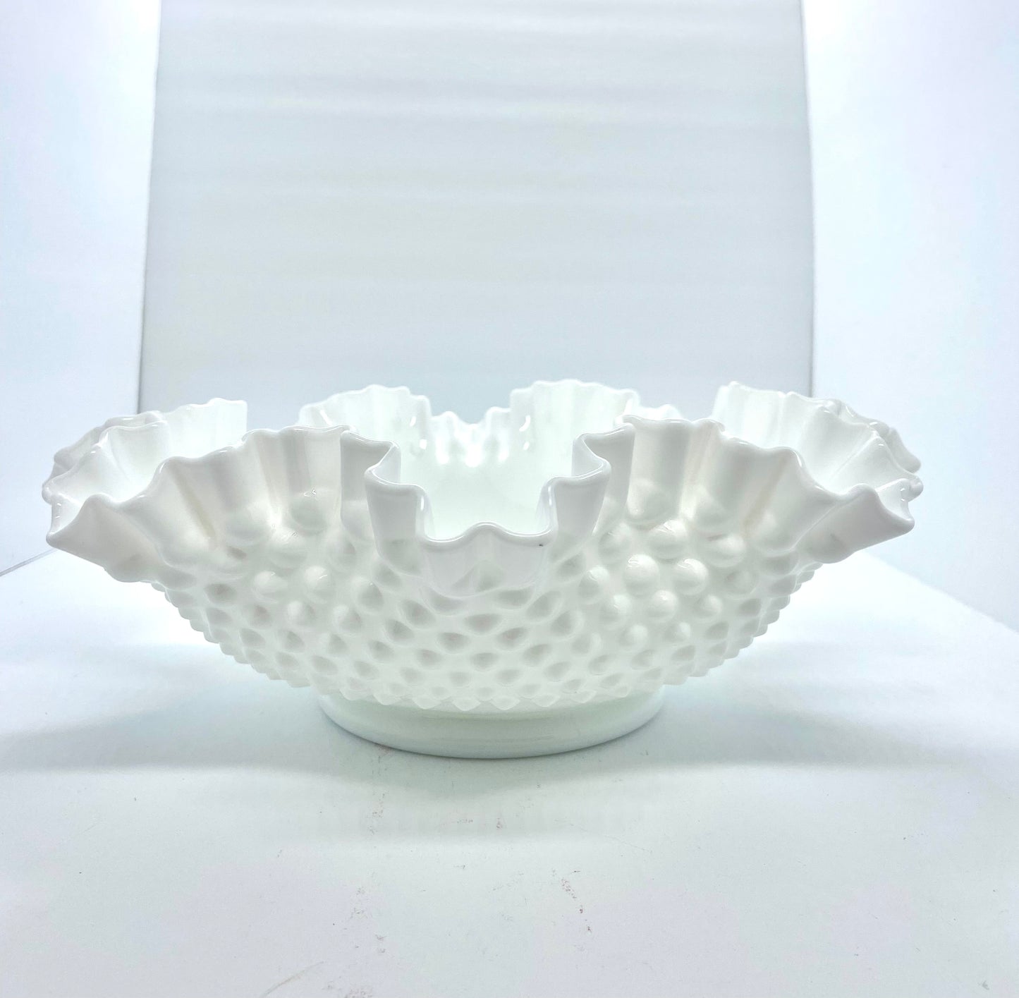 Vintage Milk Glass Large Fenton Hobnail Ruffled Bowl