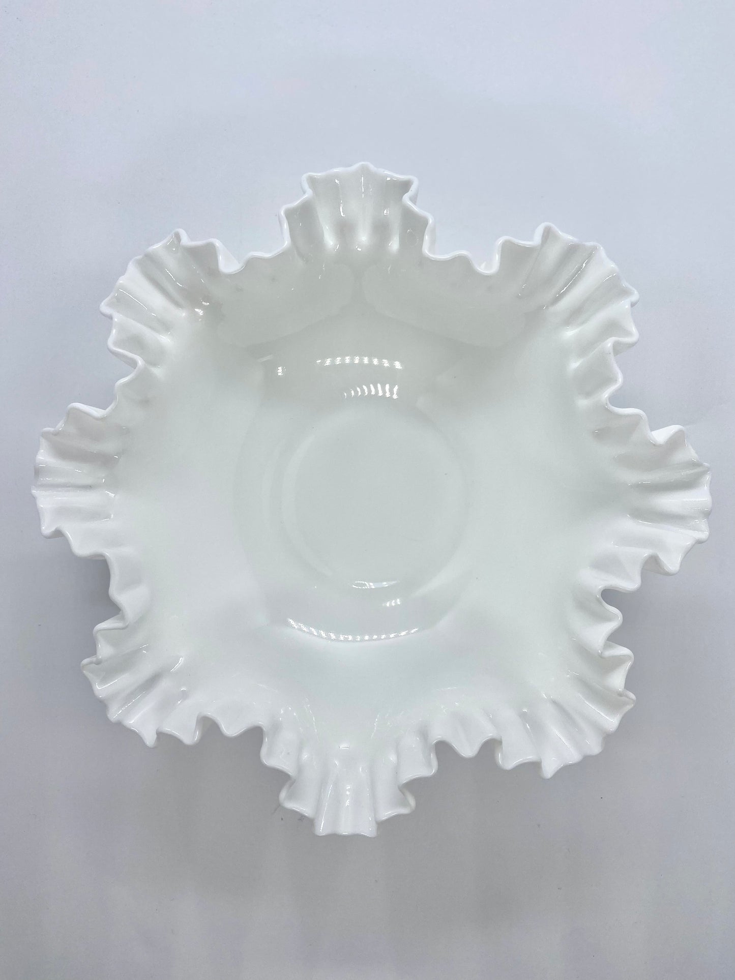 Vintage Milk Glass Large Fenton Hobnail Ruffled Bowl