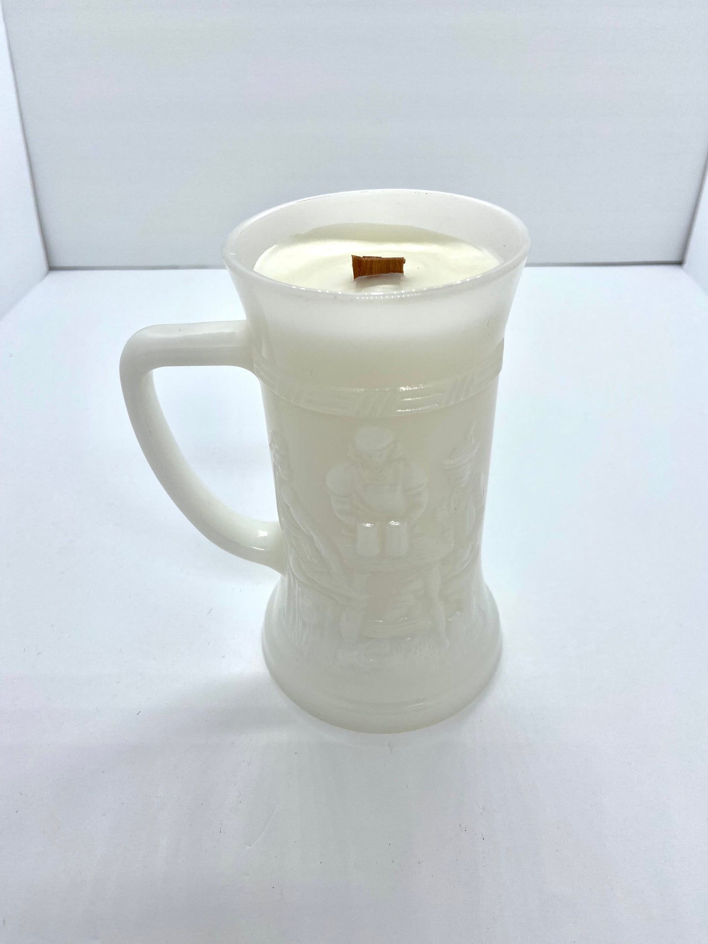 Vintage Federal Milk Glass Tall Beer Mug W/ 10 oz. Candle