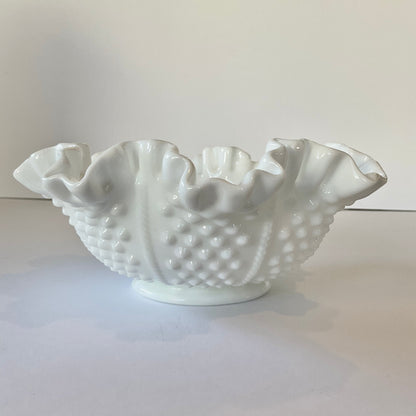 Vintage Fire King Anchor Hocking Milk Glass Grapevine Design Octagon Footed Fruit Bowl