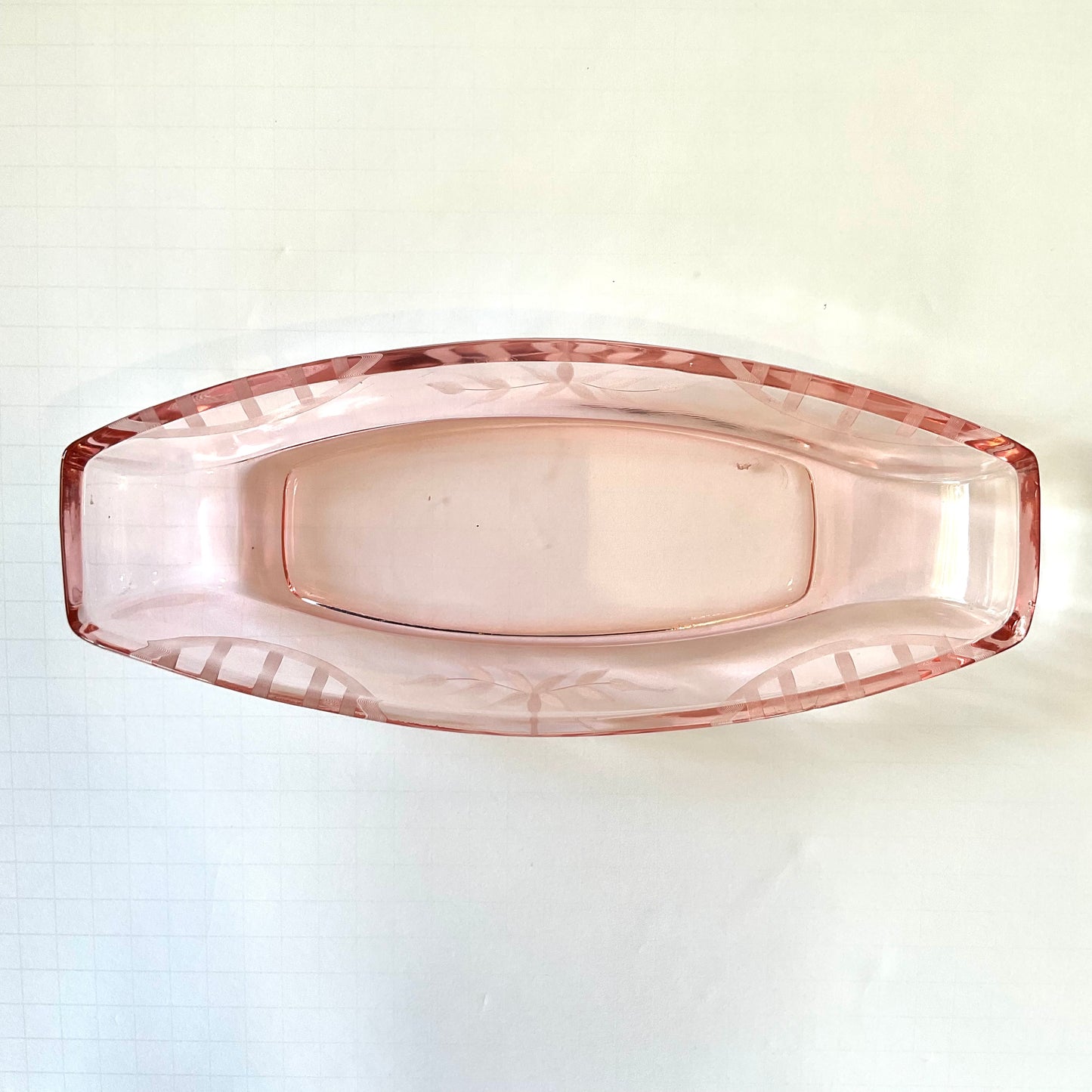 Vintage Oblong Relish/Celery Dish Pink Depression Glass with Etched Flowers