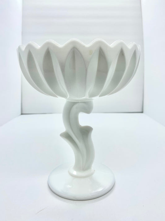 Vintage Milk Glass Compote Lotus Candy Dish