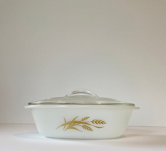 RARE Vintage Pyrex Oval Bridesmaid Dish With Handles and Glass Lid, Golden Wheat (Sears)